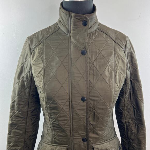 BARBOUR Cavalry Polarquilt Olive Green Jacket Quilted Snap Front Mock Neck Sz 4 - Picture 3 of 11